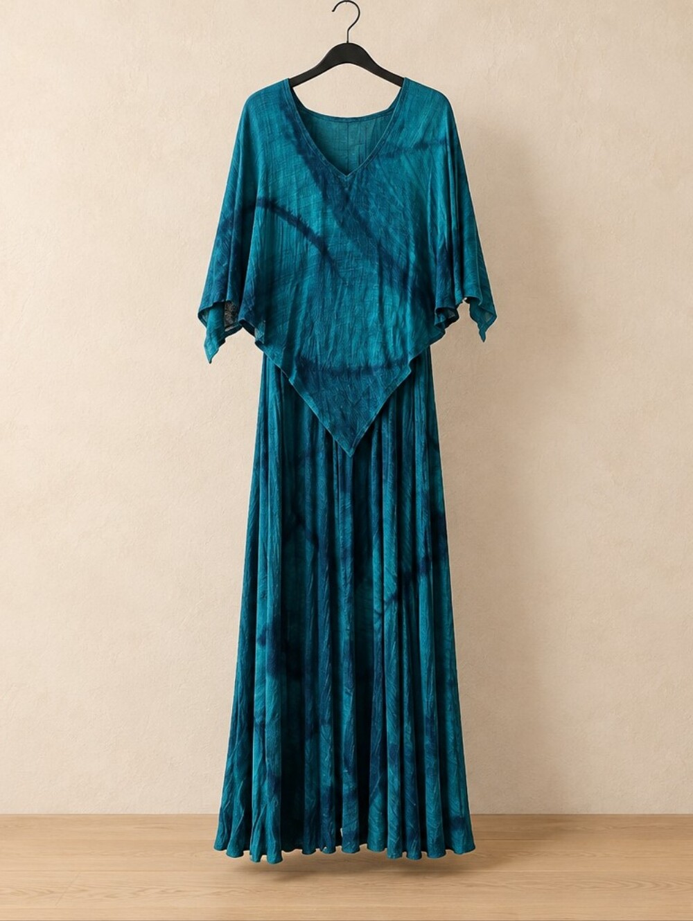 Vintage Flowy teal Bohemian maxi dress, Large Size
